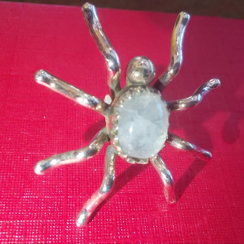 Spider Shaped Moonstone Silver Stud Statement Earrings - Picture 4 of 11